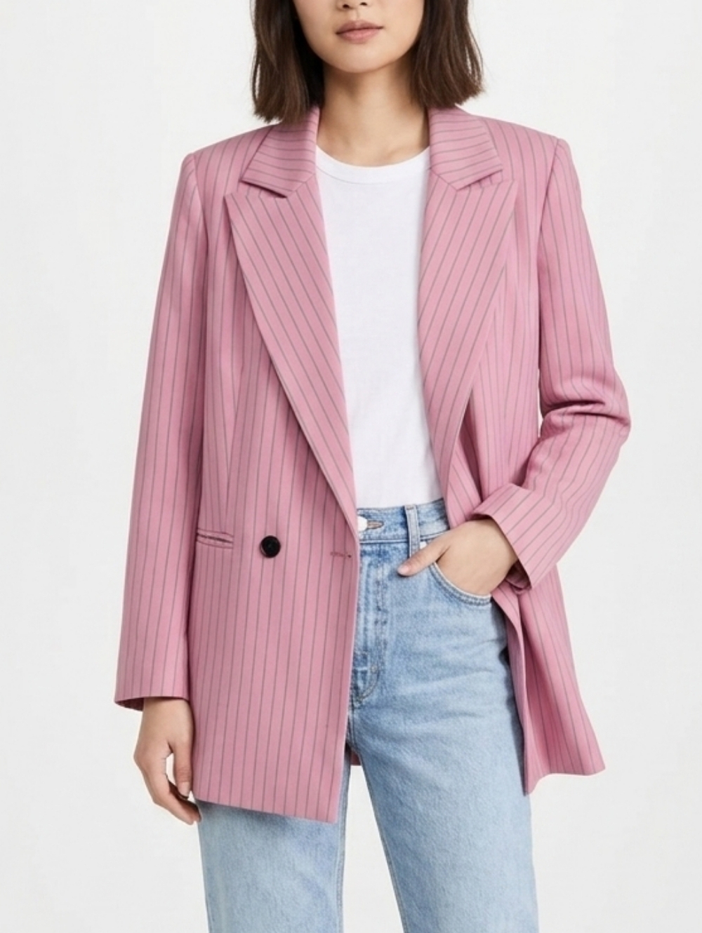 Current Air Pink Double Breasted Blazer with Green stripes